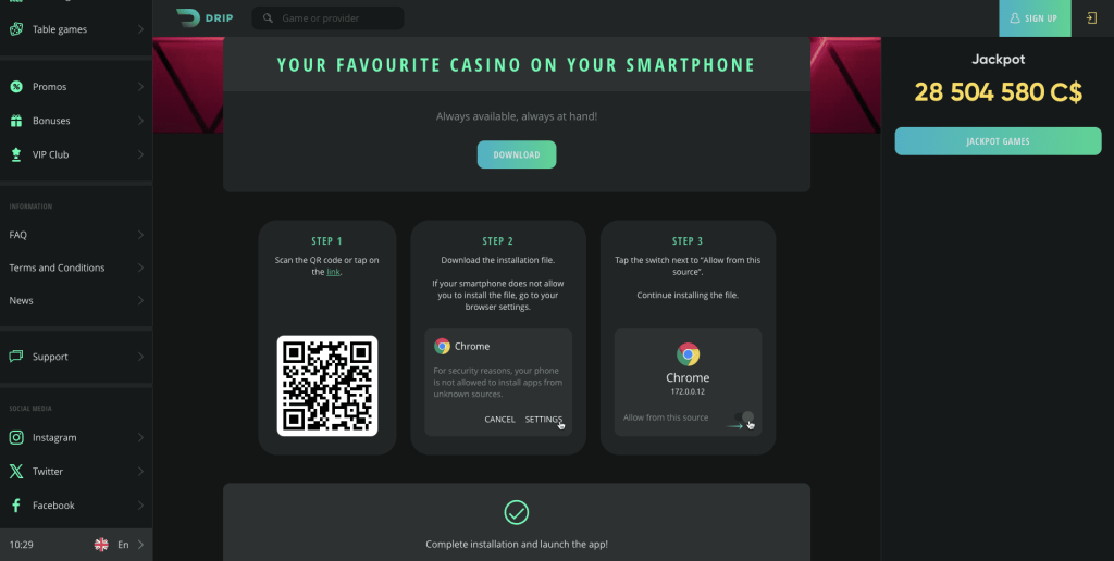 Drip Casino Mobile App