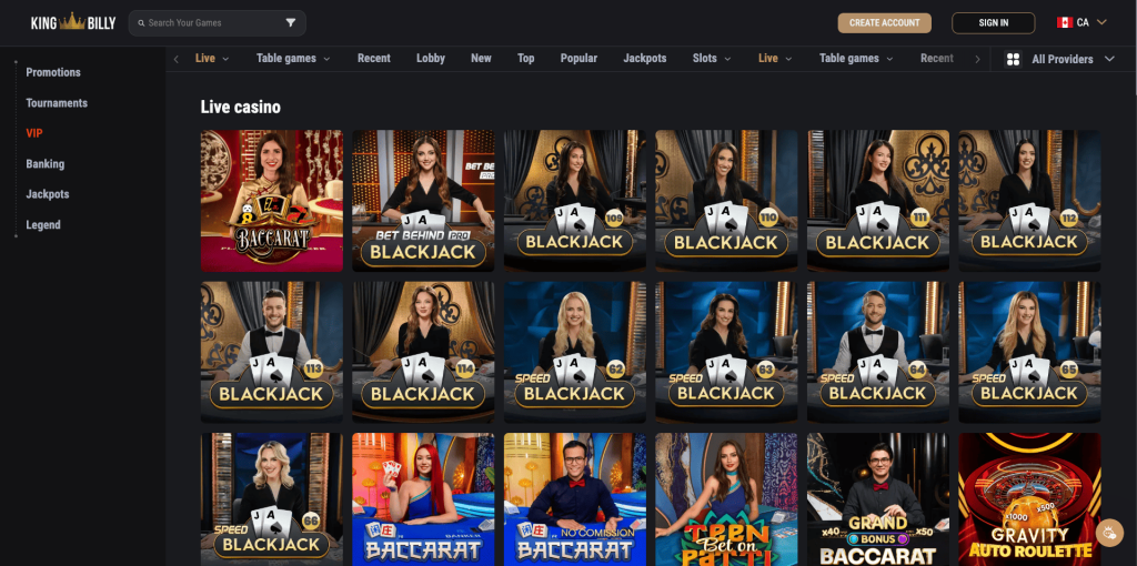 King Billy Casino Live Games