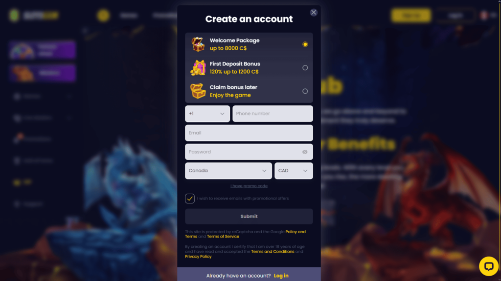 SlotsGem casino registration