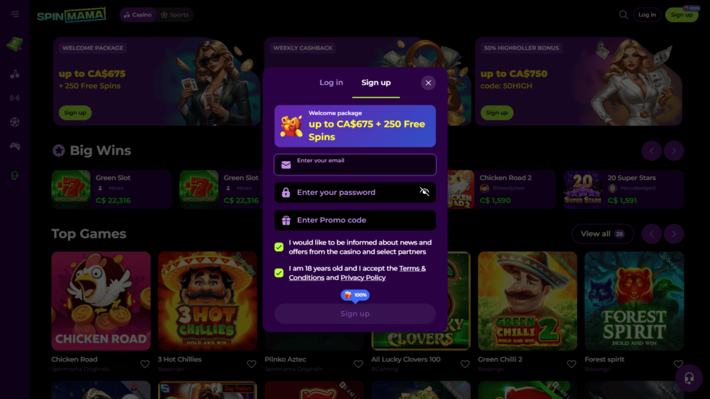 Spinmama casino registration