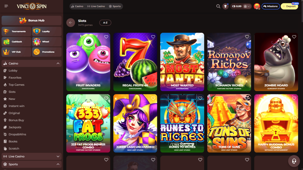 Vincispin casino slots