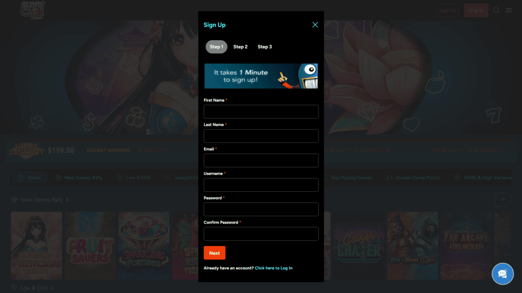 Slotocash casino registration