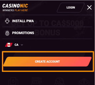 Create Account in Casinonic