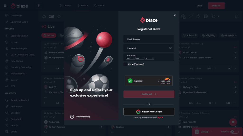 Blaze casino registration