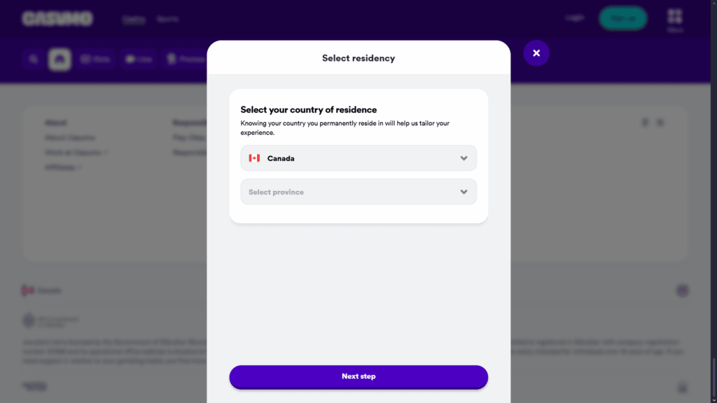 Casumo casino registration
