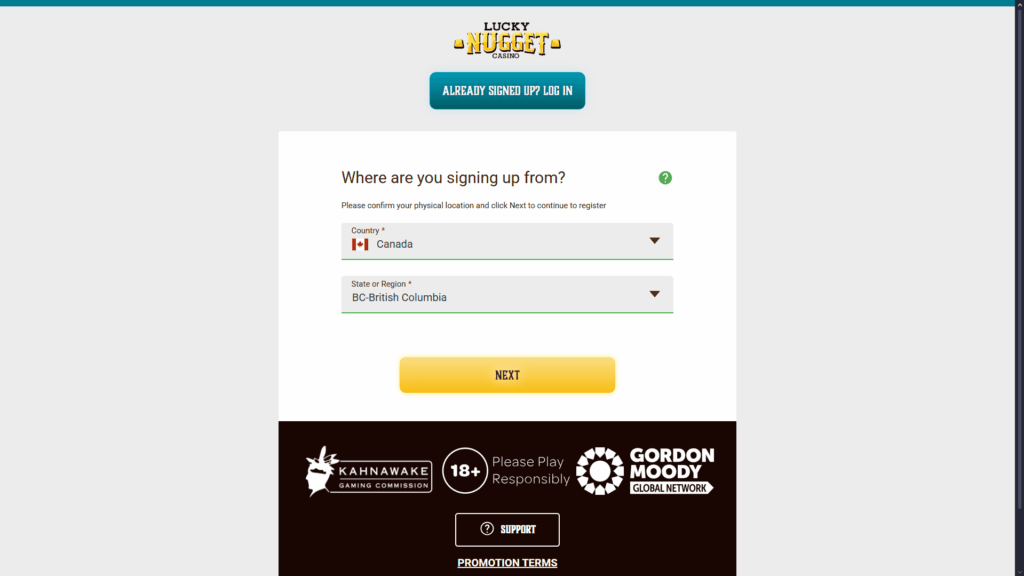 Lucky Nugget casino registration