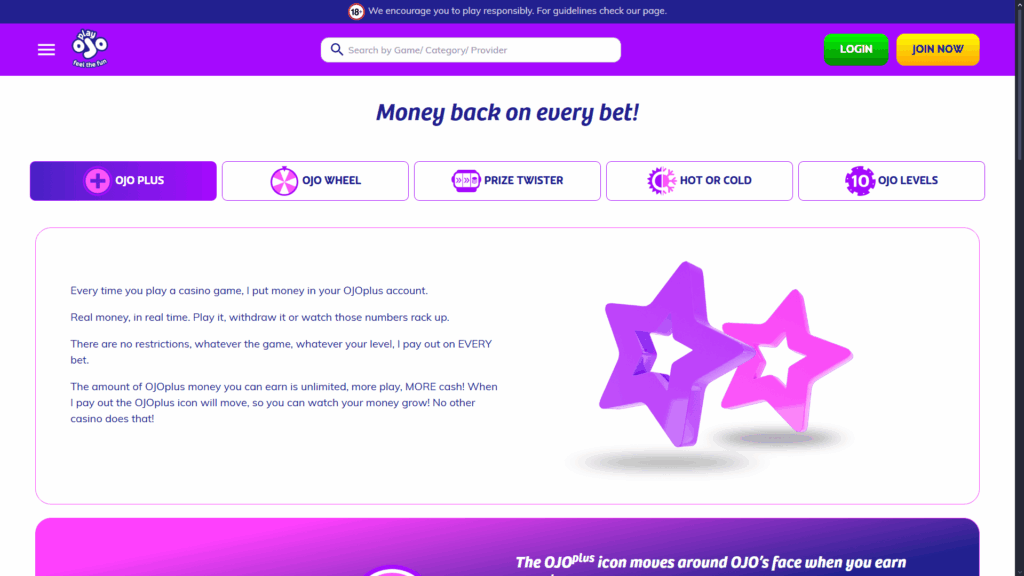 PlayOJO casino bonuses