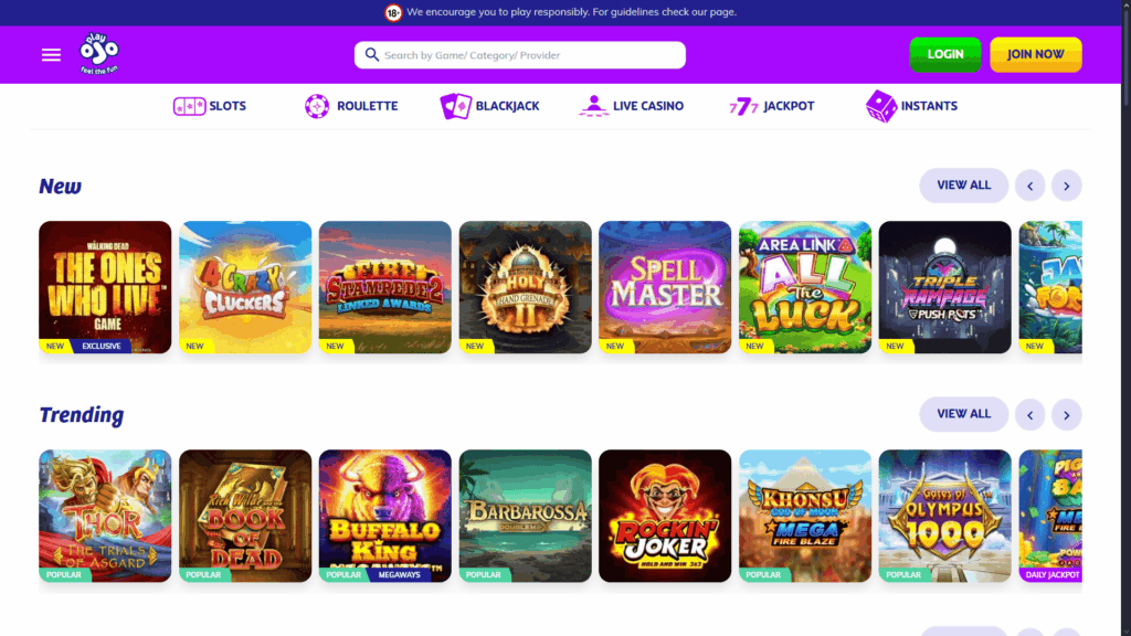 PlayOJO casino slots