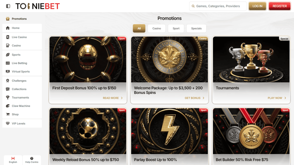 ToonieBet casino bonuses