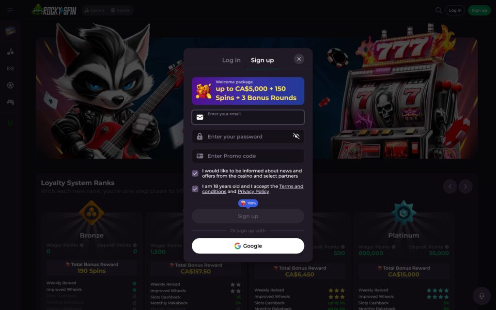 Rockyspin casino registration