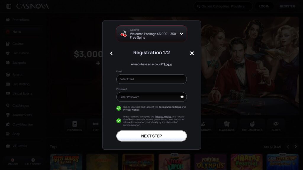 Casinova casino registration