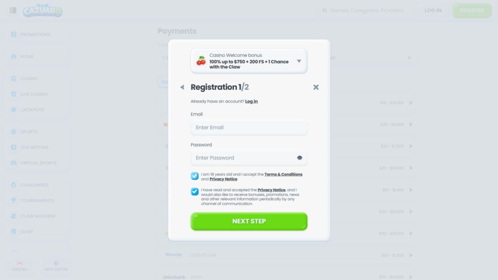 Cazimbo casino registration