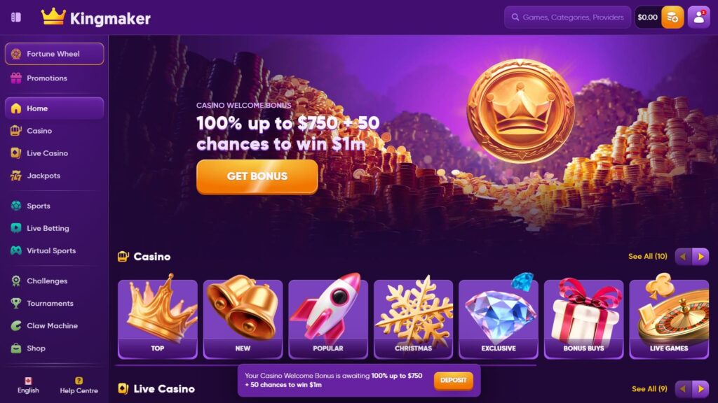 Kingmaker casino Canada