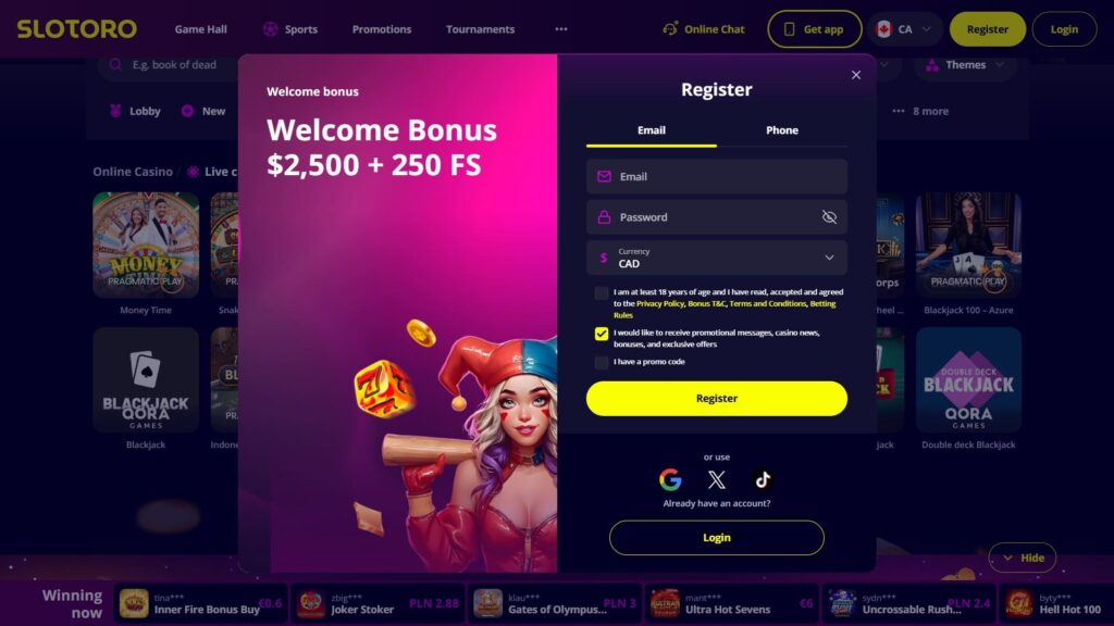 Slotoro casino registration