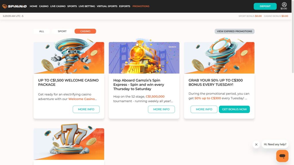 Spininio casino bonuses