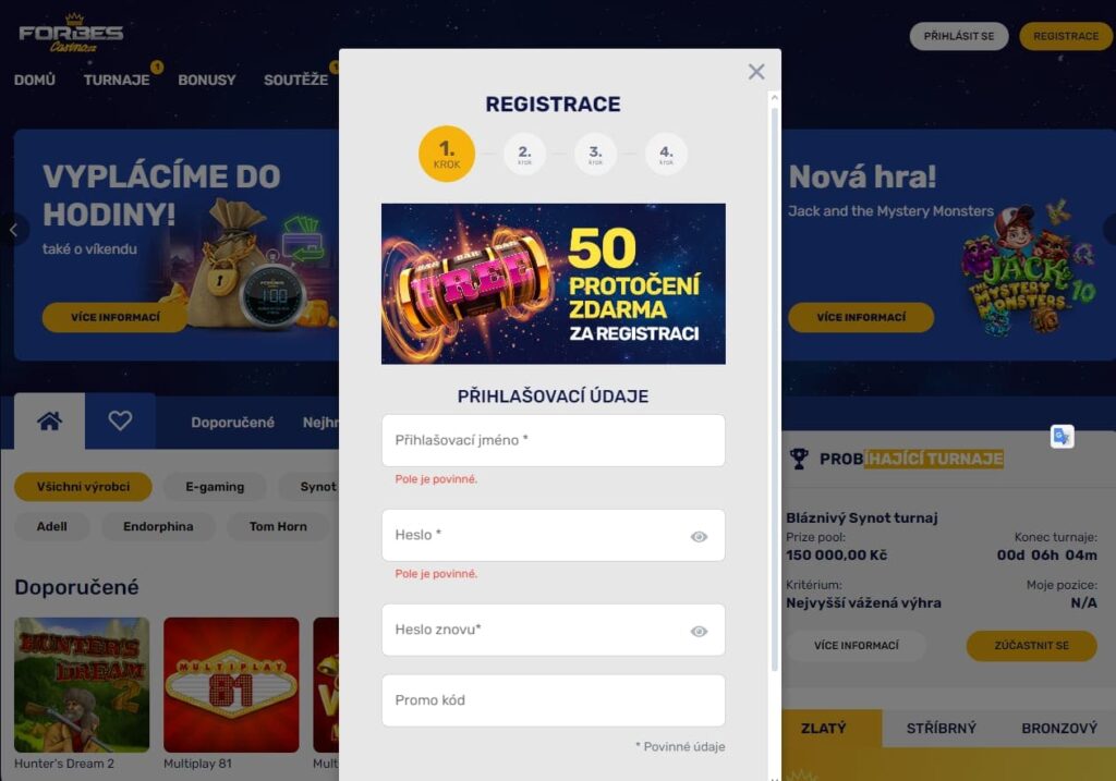 Forbes Casino Registrace