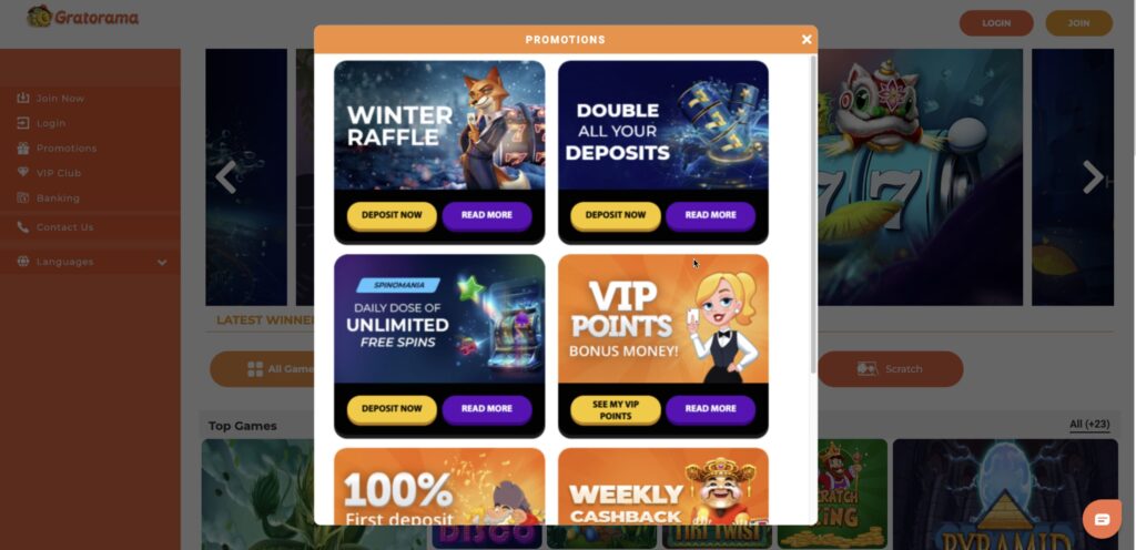 Gratorama kasino bonusy