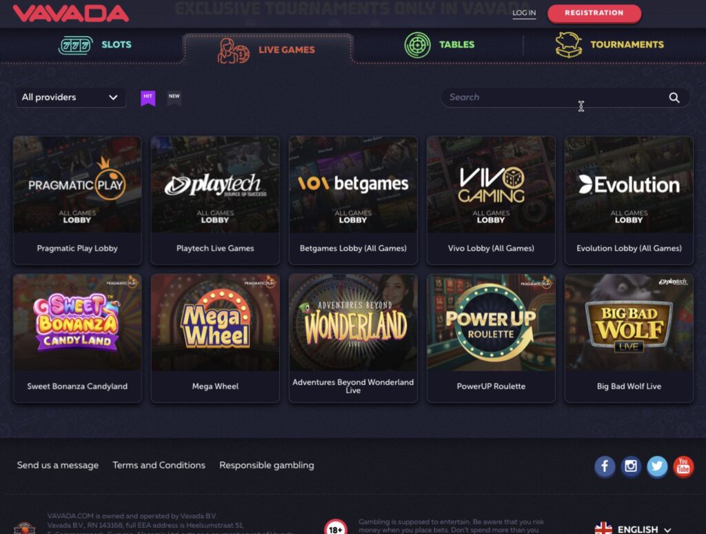 Vavada kasino s živými dealery