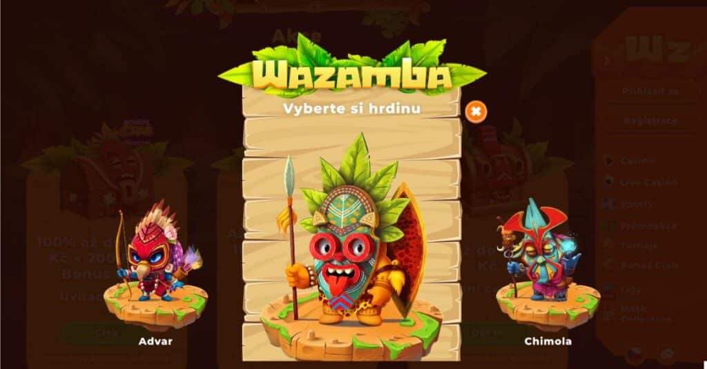 Wazamba registrace vyberte si hrdinu