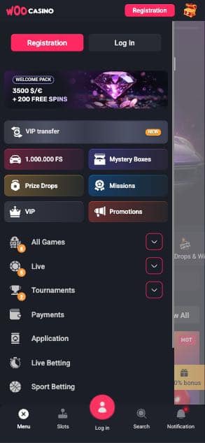 WooCasino menu