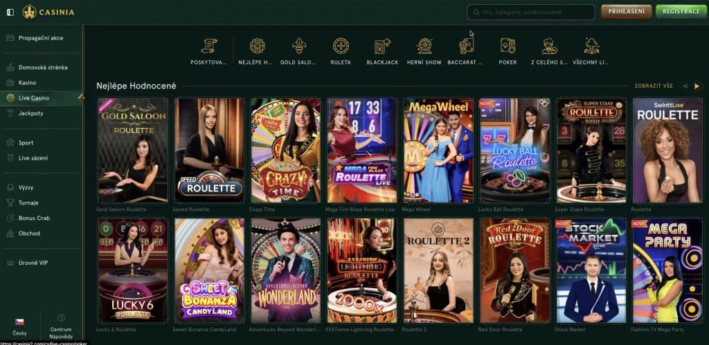 Casinia s živými dealery