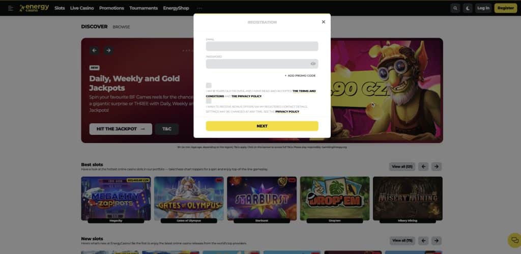 Energy casino registrace