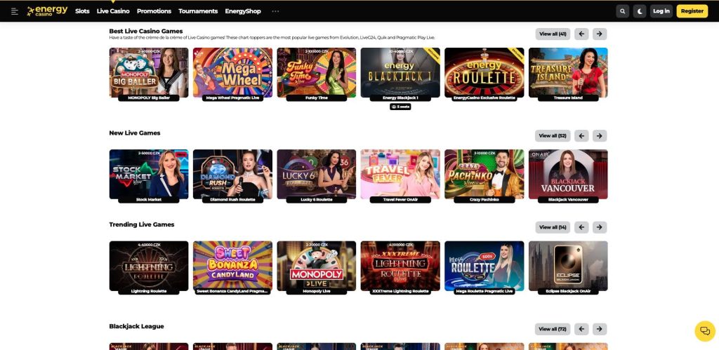 Energy casino s živými dealery