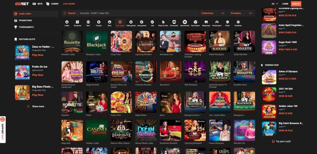 GGbet casino s živými dealery