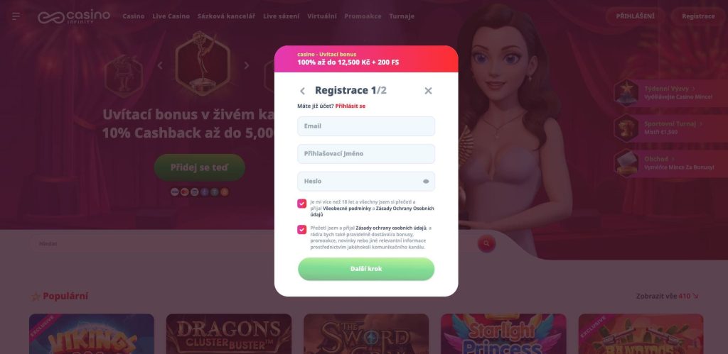 Infinity casino registrace