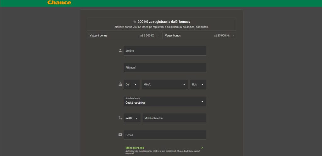 chance casino registrace