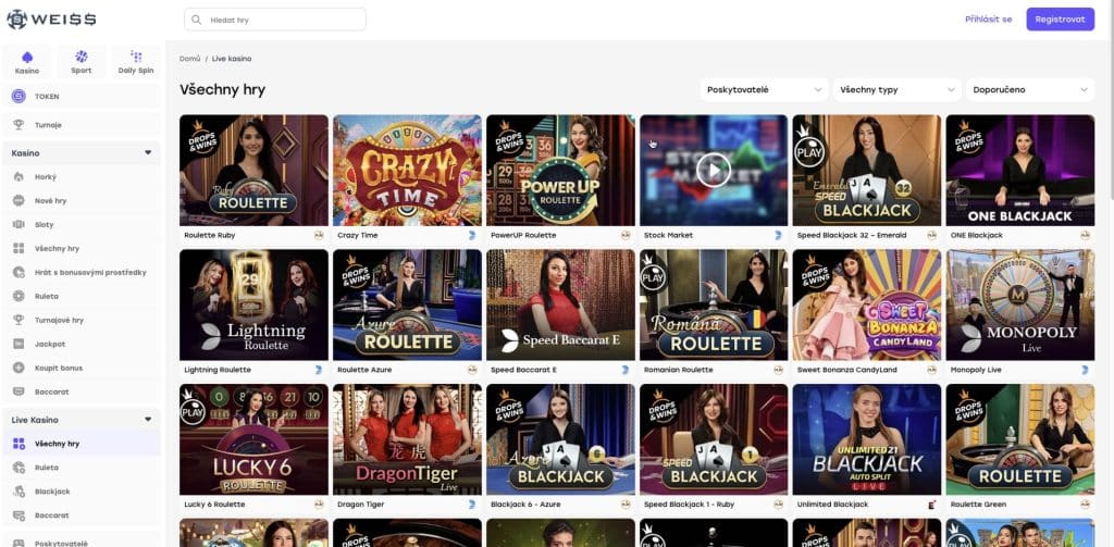 Weiss casino s živými dealery