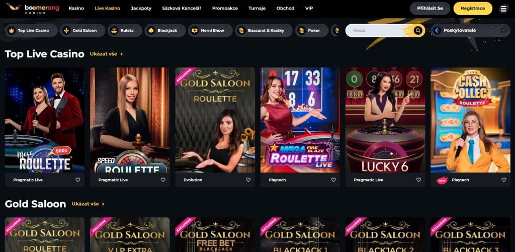 Boomerang casino s živými dealery