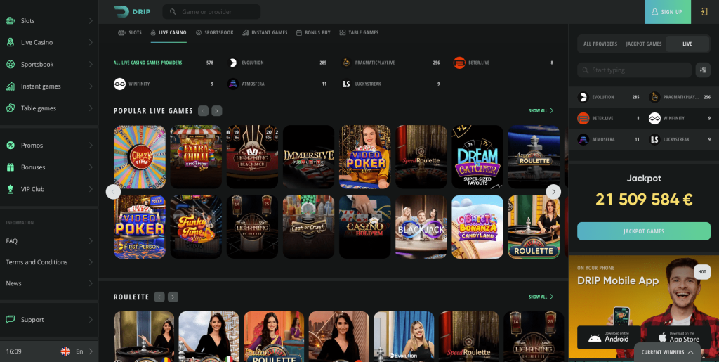 Drip casino s živými dealery