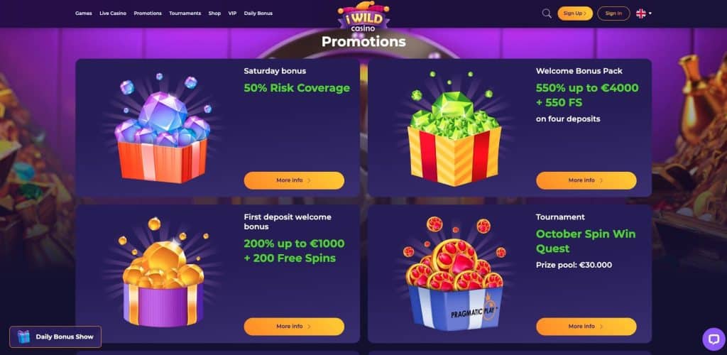 iWild casino bonusy