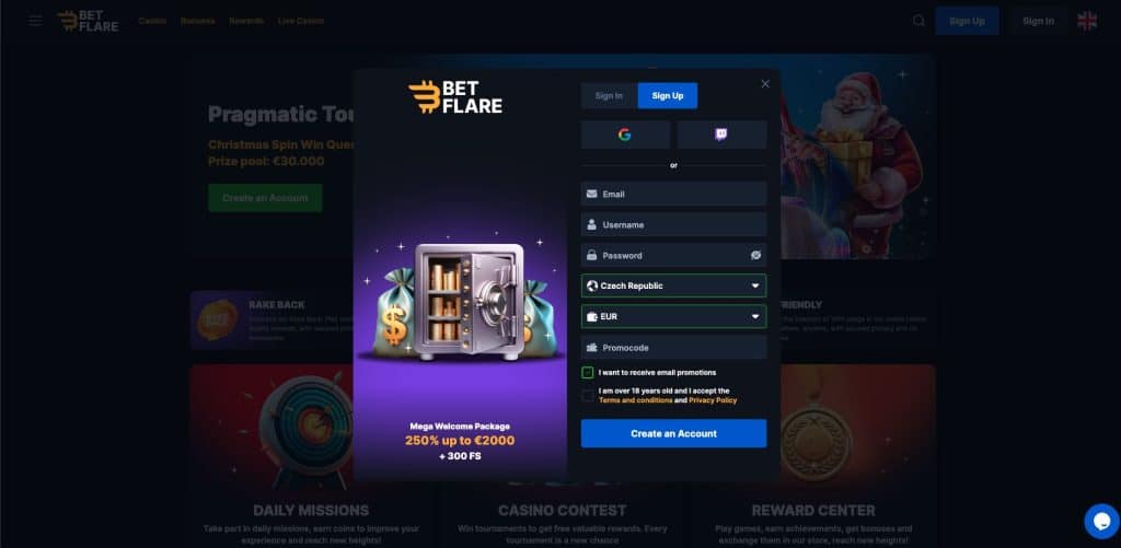 Betflare casino registrace
