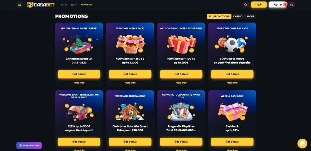 Casabet casino bonusy