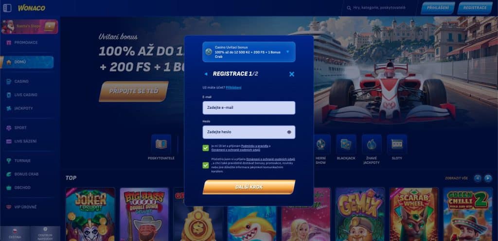 Wonaco casino registrace