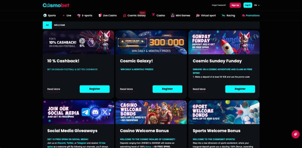 Cosmobet casino bonusy