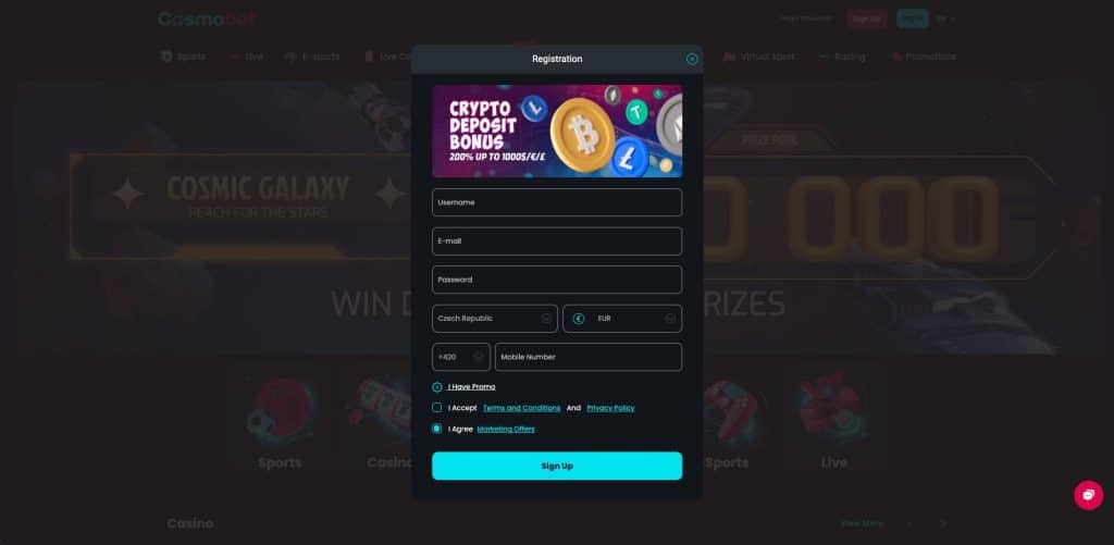 Cosmobet casino registrace