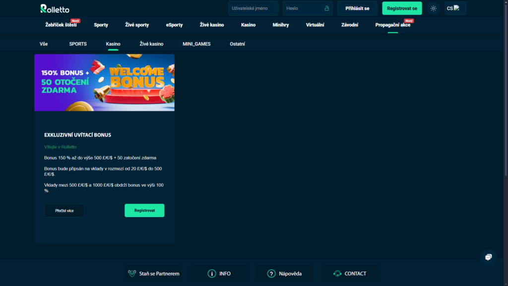 Rolletto casino bonusy