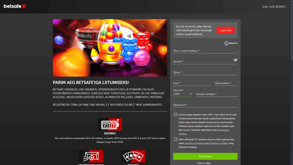 BetSafe kasiino registreerimine