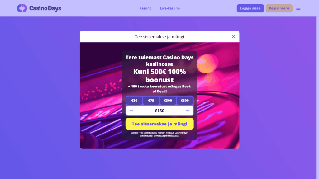 Casino Days kasiino registreerimine