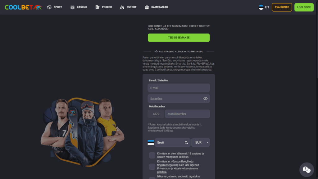 CoolBet kasiino registreerimine