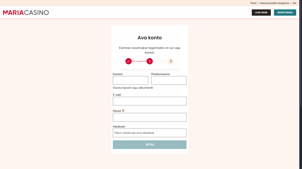 Maria kasiino registreerimine