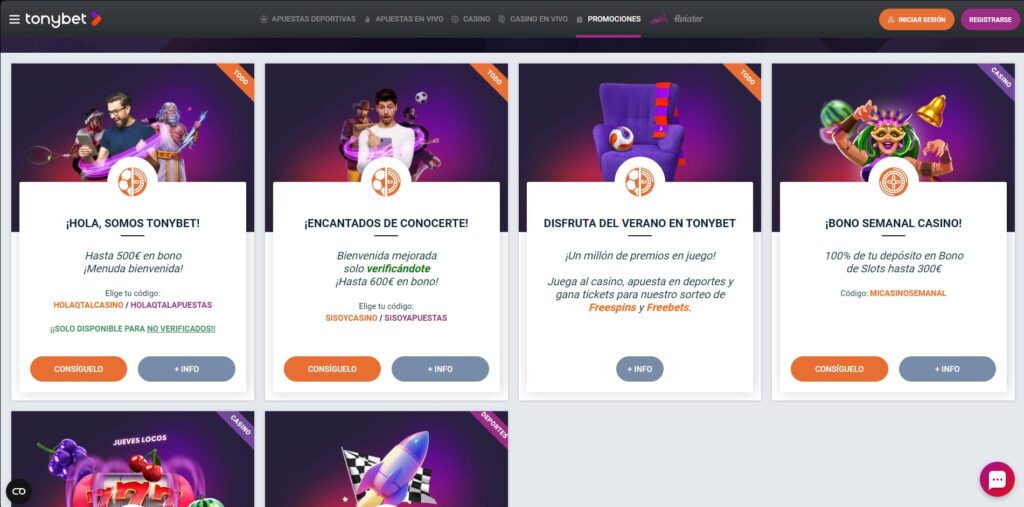 tonybet promociones