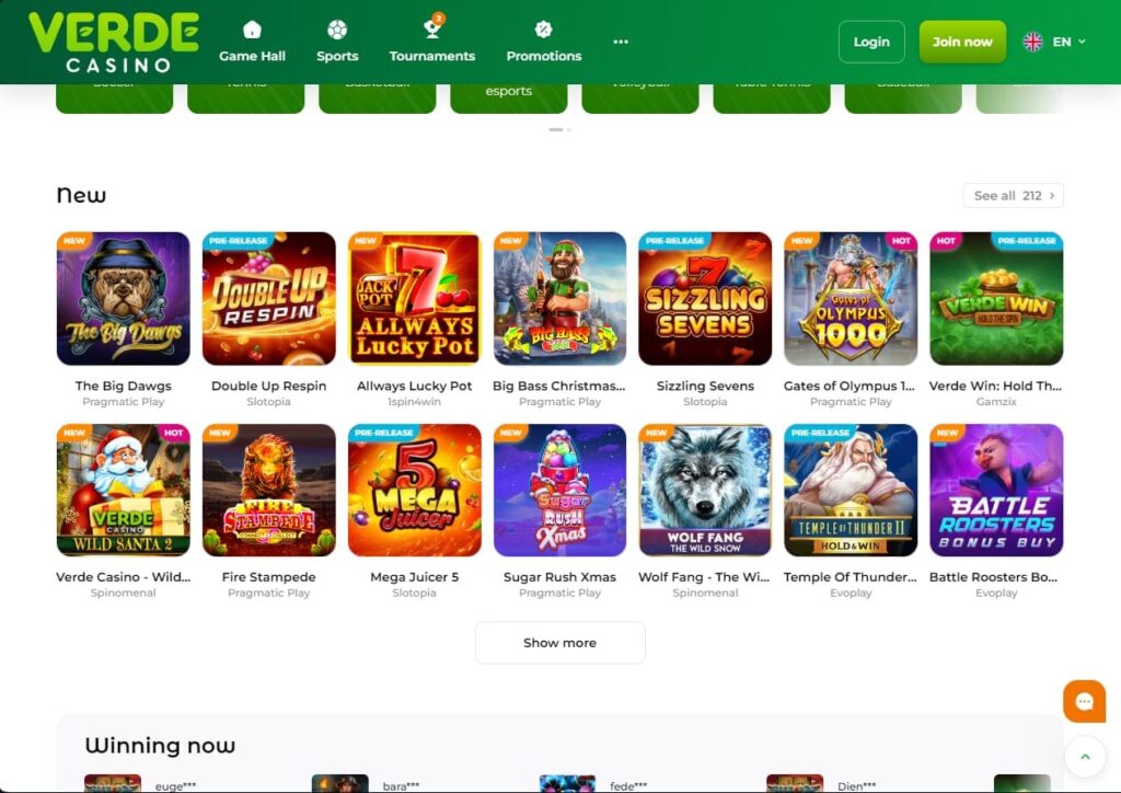 Verde Casino Παιχνίδια