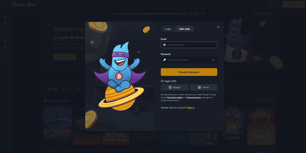 Satoshi Hero Εγγραφή