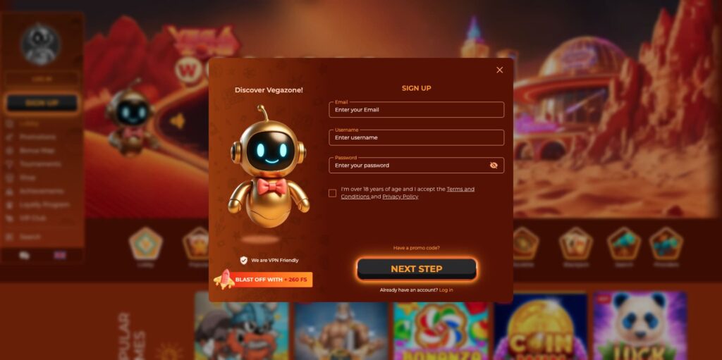 Vegazone Casino Εγγραφή