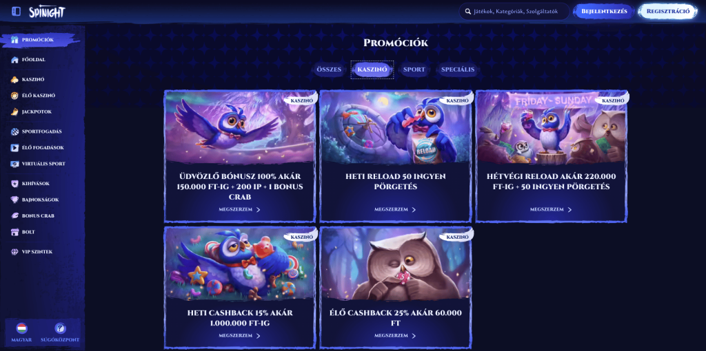 SpiNight Casino bónuszok