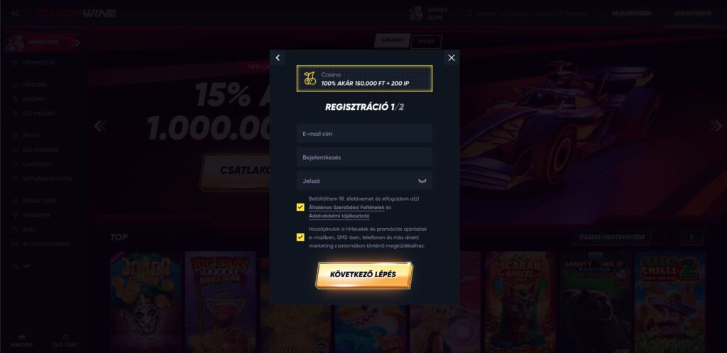 Quickwin Casino regisztráció